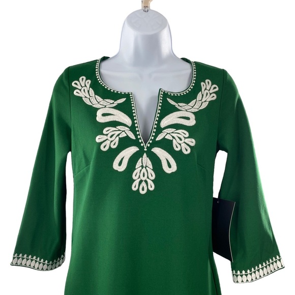 Tuckernuck NEW Miguelina Green Embroidered Shift Mini Dress Size 2XS - Picture 4 of 10